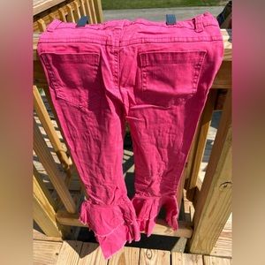 HOT PINK DISTRESSED DOUBLE LAYER DENIM PANTS